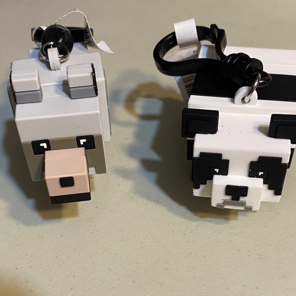 Other - Cute Pixel Animal Keychain Pair - Panda and Bear in White & Black